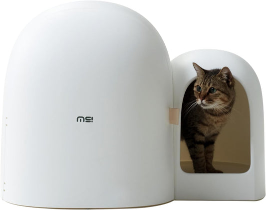 MS!MAKE SURE Cat Litter Box, Large Covered Hidden Dog Proof Closed Modern Cat Litter Box Furniture with Scoop, for Odor Control and Less Tracking, Easy to Clean,26.7"x19.6"19.6", Snow White