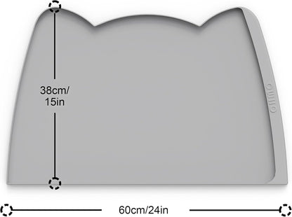 OHMO Dog Food Mat(Ash, 24 * 15'') w/Residue Collection Pocket Silicone Pet Feeding Mat for Floor High Edges Anti Spills Waterproof Cat Water Bowl Tray, Easy Clean Placemat