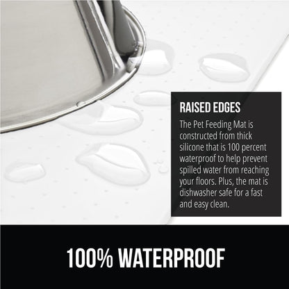 GORILLA GRIP 100% Waterproof Raised Edge BPA Free Silicone Pet Feeding Mat, Dog Cat Food Mats Contain Spills Protects Floors, Placemats for Cats and Dogs Water Bowl, Pets Accessories 32x24 White