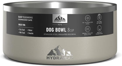 Hydrapeak Dog Bowl; Non Slip Stainless Steel; Water and Food Dish; Large Sized and Small Dogs; 32oz 64oz; Multiple Sizes | 8 Cup | Stone