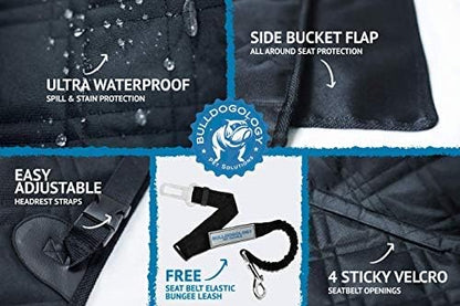 Bulldogology Dog Car Seat Cover 64"x60" Waterproof Heavy Duty Bench Dog Hammock Backseat Protector from Hair, Muddy Paws, Scratches - Pet Car Seat Cover for Cars Trucks SUVs (X-Large)