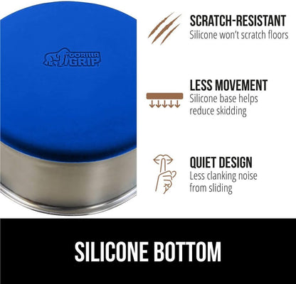 GORILLA GRIP Set of 2 Dog Bowls, Heavy Duty Metal Food and Water Bowl for Feeding Dogs and Cats, Dishwasher Safe, Rust Resistant Stainless Steel, BPA Free Rubber Base, Holds 2 Cups (16 fl oz), Blue