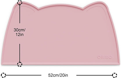 OHMO - Cat Food Mat, Silicone Pet Feeding Mat for Floor Non-Skid Waterproof Dog Water Bowl Tray, Easy to Clean Pet Placemat (Pink, 20 * 12'')