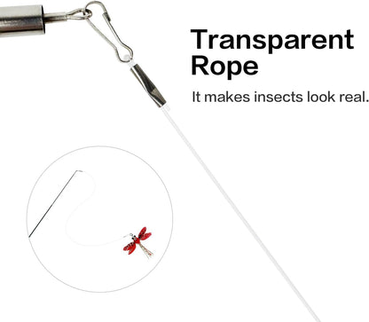 TTcat Cat Feather Wand Toys,Retractable Wand Toy with 3 Simulation Insects Refills, Transparent Carbon Wire,Interactive Cat Toy Kitten Toy for Indoor Cats to Play Chase Exercis