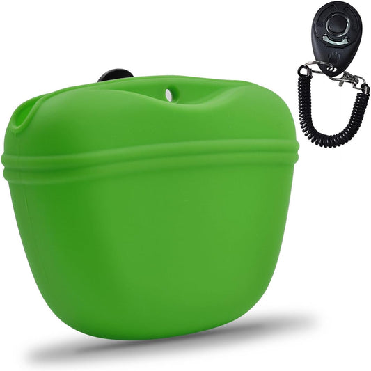 AUDWUD - Silicone Dog Treat Pouch - Clip on Portable Training Container - Convenient Magnetic Buckle Closing and Waist Clip - No BPA