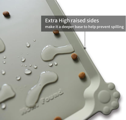 Hoki Found X-Large Silicone Pet Feeding Mats - Non Slip, Waterproof Dog & Cat Food Mats - Placemats for Carpet - Cream Green