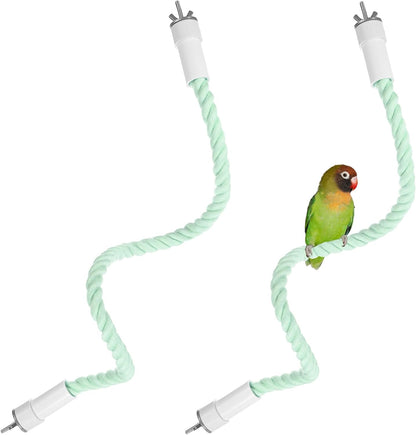 2-Pack Rope Perches for Bird Cages, 23.6 in Length Comfort Grip Flexible Rope Perch Beak & Paw Grinding for Parrots/Cockatiels/Parakeets, Bird Platform Sand [Cyan]