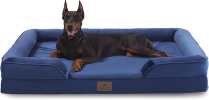 Bedfolks Orthopedic Dog Bed XXL, Waterproof Dog Sofa Bed for Giant Dogs, Egg Foam Pet Couch Bed with Removable Washable Cover and Nonslip Bottom, Navy Blue