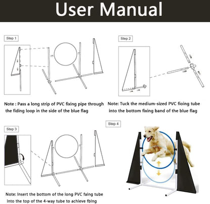 Dog Agility Training Equipment,Course Backyard Set Training Equipment for Dogs Pet Outdoor Game with Grey and Black Tunnel, Agility Hurdle, Poles, Jump Ring, Pause Box, Toy Balls and Storage Bag