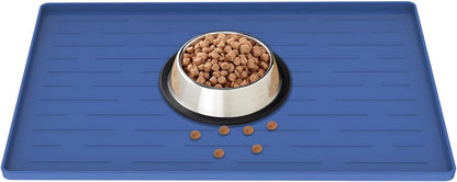 18" x 12" Dog Food Mat, Silicone Pet Mats for Food and Water, Nonslip Pet Feeding Mats for Floors, Dog Cat Bowl Mat with Raised Edges, Lake Blue
