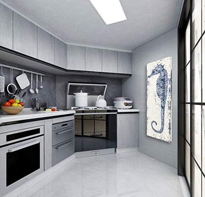 Yihui Arts Seahorse Canvas Wall Art Hand Painted Blue and White Painting Modern Coastal Pictures for Living Room Bedroom Hallway Bathroom Decoration