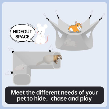 Large Caliber Guinea Pig & Rat Tunnel Hideout & Hammock, Corner Hideout Toy for Guinea Pig, Ferret, Hedgehog & Piggy to Hide and Shuttle (1. Hammock&Tunnel-Dinosaur)