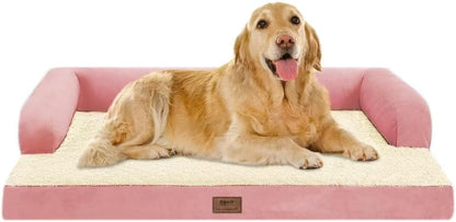 Large Dog Bed Orthopedic Washable Extra Pink XL XLarge Big Dog Bed with Washable Bolster & Memory Foam Couch Sofa - Waterproof with Removable Cover