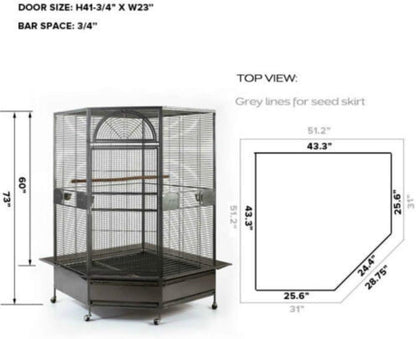 Parrot Escape Jumbo Corner Bird Cage Aviary (X-large)
