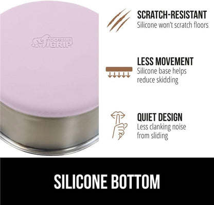 GORILLA GRIP Set of 2 Dog Bowls, Heavy Duty Metal Food and Water Bowl for Feeding Dogs and Cats, Dishwasher Safe, Rust Resistant Stainless Steel, BPA Free Rubber Base, Holds 1 Cup (8 fl oz), Lt Pink