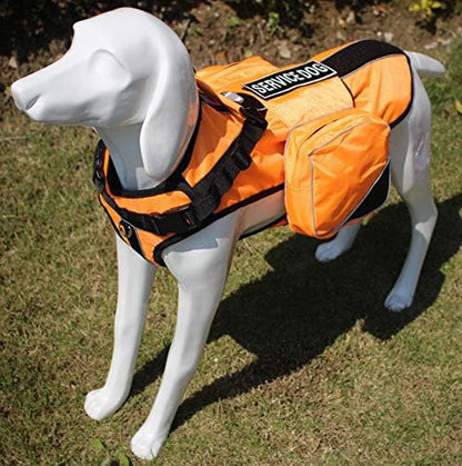 Serijoars Dog Vest Harnesses with Saddlebag Backpack for Camping & Travel - Reflective Hound Hiking Backpack Saddle Bag - Lightweight Vest Harness for Medium & Large Dogs (Orange, L)
