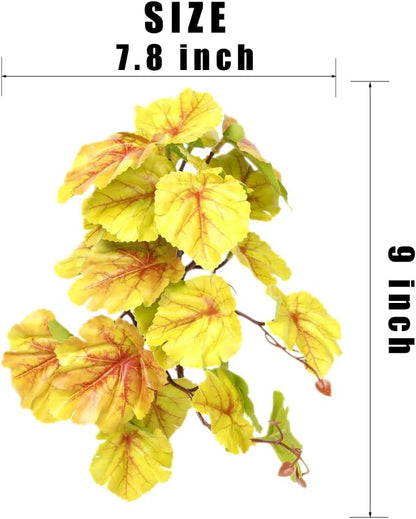 Reptile Plants for Terrarium, Amphibian Habitat Decor Artificial Hanging Plants with Suction Cup - Fake Heuchera Micrantha Yellow