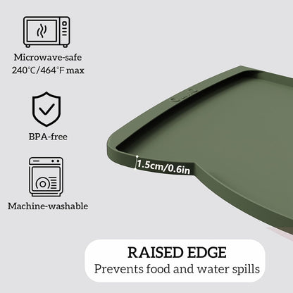 OHMO Dog Food Mat(Camo Green, 24 * 15'') w/Residue Collection Pocket Silicone Pet Feeding Mat for Floor High Edges Anti Spills Waterproof Cat Water Bowl Tray, Easy Clean Placemat