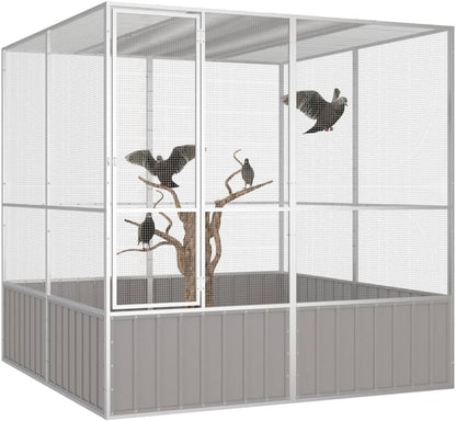 Steel Bird Cage, Large Flight King Bird Cage for Cockatiels African Grey Quaker Amazon Sun Parakeets Green Cheek Conures Pigeons Parrot Bird Cage Birdcage, Gray 84.1"x85.6"x83.3"