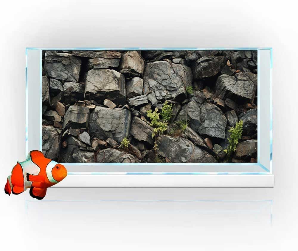 72X18IN Stone Aquarium Background, Rock Fish Tank Background, Natural Rocky Glass Terrarium Background with 8 EVA Double-Sided Tape