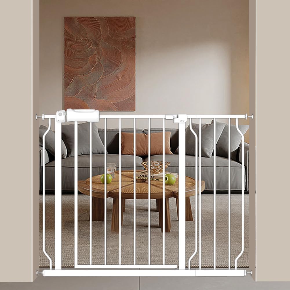 Extra Wide Baby Gate 38.5-43.5 Inch Walk Through Pressure Mounted No Drill Safety Child Gate with Door Tension Metal Gate for Stairs Doorway Puppy Dog Cat