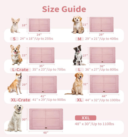 MADE 4 PETS Dog Crate Pad Bed for Large Dogs, Washable & Reversible, Anti-Slip Kennel Mat for Cozy Sleeping, Soft Fluffy Dog Bed for Indoor & Outdoor Use, 44"x32", Pink