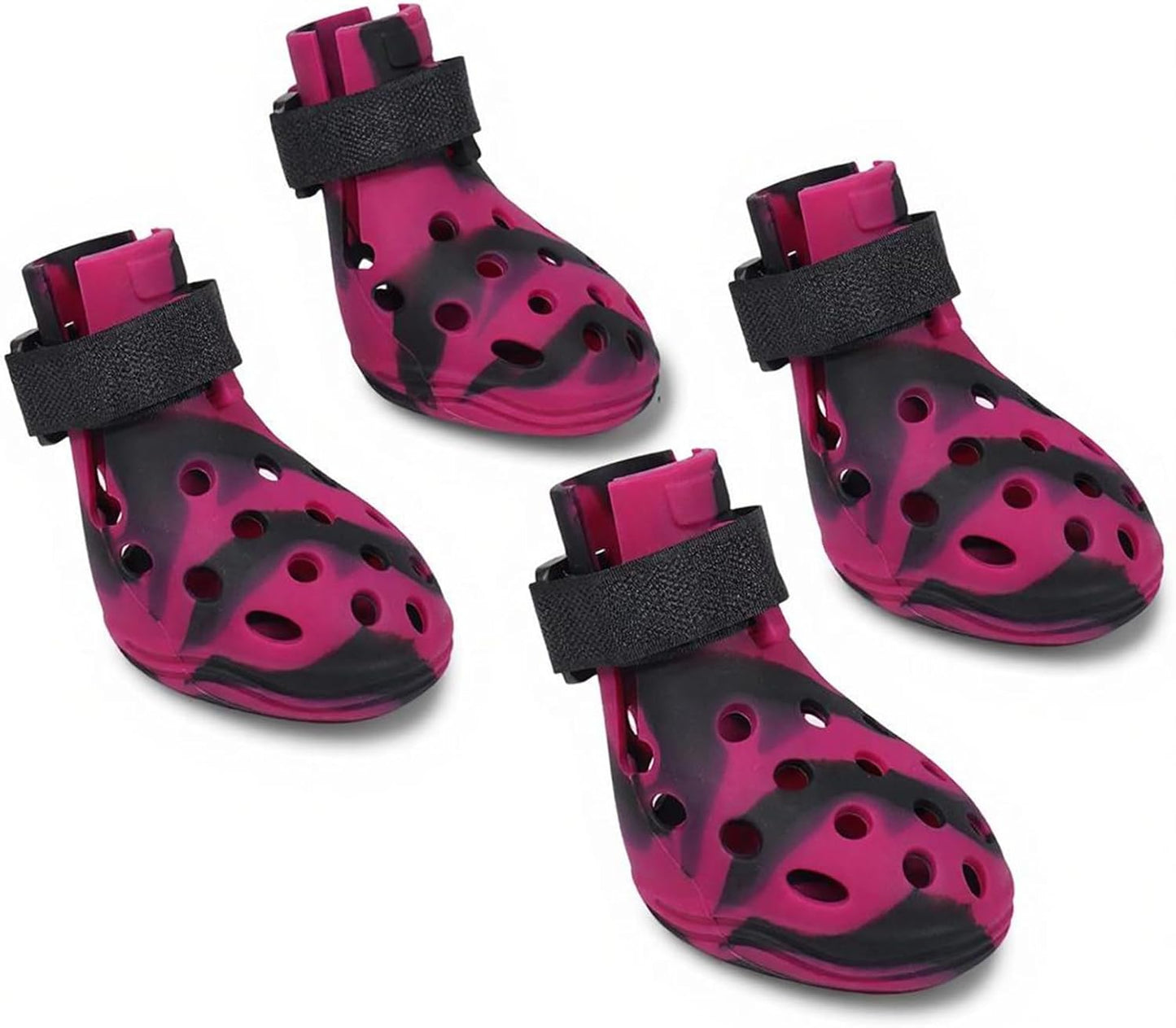 Dog Shoes for Hot Pavement and Snow, Silicone Dog Booties for Small Medium Large Dogs, Waterproof Paw Protectors- Non-Slip, Adjustable Straps, Dog Boots for Beach/Rain/Hiking (Black Pink, S)