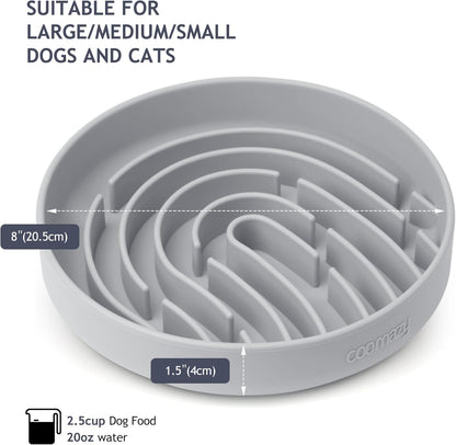 Coomazy Large Silicone Slow Feeder Dog Bowls, Interactive Puzzle Toy for Pets Food Training, Keeps Dogs Busy, Prevents Puppy Overeating (Smoke Gray, Large: 3.2Cup)