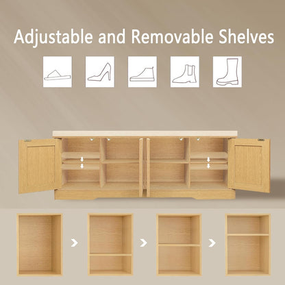 DINZI LVJ Shoe Bench, Entryway Storage Bench with Doors, Cushion, 2-Tier Shoe Rack with 8-Cubby, 47.2”L x 13.8”W Shoe Organizer Cabinet, Adjustable Shelf, Living Room, Bedroom Natural