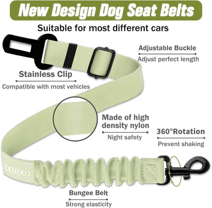 COOYOO Dog Seat Belt,Retractable Dog Car Harness Seat Belt for Car Adjustable Nylon Pet Safety Seat Belts Heavy Duty & Elastic Bungee Buffer