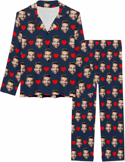 MyPupSocks Custom Face Pajamas for Women Set, Personalized Photo Long Sleepwear XS-XXL