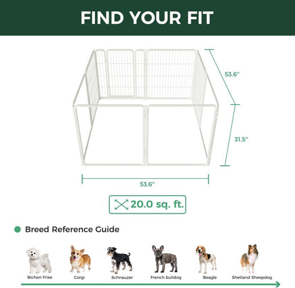 FXW Homeplus Unleashed Indoor Dog Playpen - Stress-Free and Safe Play, Heavy Duty 32 Inch 4 Acrylic Panels + 4 Wire Panels Dog Pen for Small and Medium Dogs, White│Patented