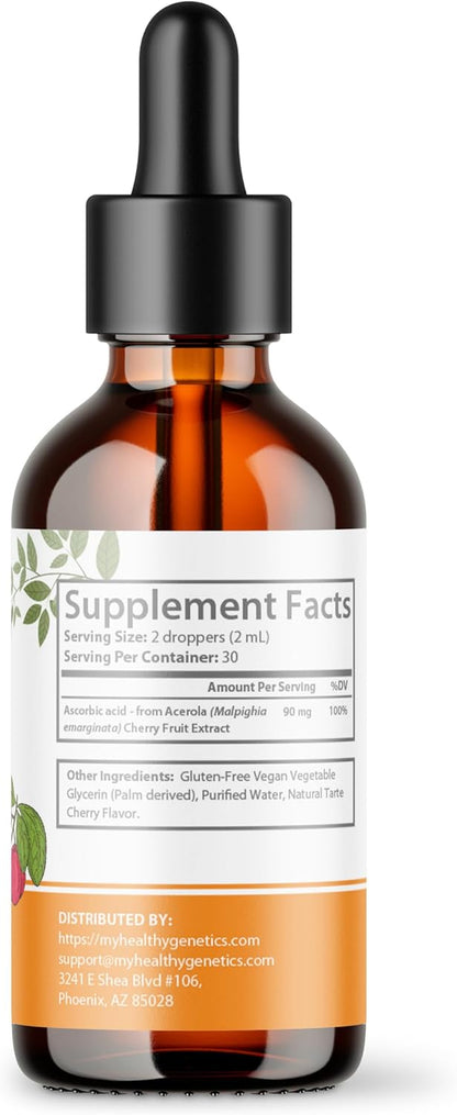 Vitamin C Supplement | Liquid Vitamin C Liquid Drops for Adults & Kids | Acerola Cherry | Immune Support Supplement | Antioxidant | Skin | Vegan | Non-GMO | Gluten Free | 2 Fl