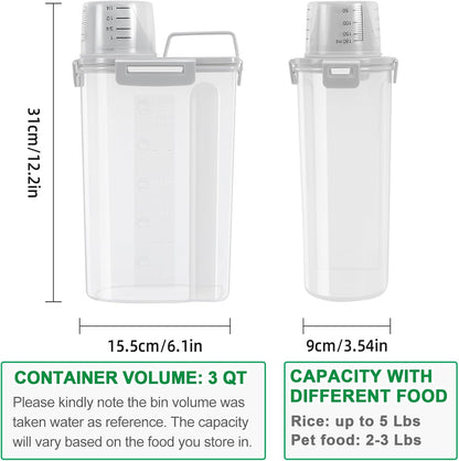 TBMax Rice Container 2 Pack 5 Lbs, Small Pet Dog Cat Food Container Dispenser, Kitchen Cereal Storage Container with Cup, Perfect for Daily Use, Travel, and Portion Control