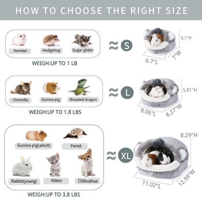 JanYoo Warm Bunny Bed for Rabbits Outdoor Cage Hideout Hut Tent Cave Tunnel Cute House Cotton Washable Winter Gray XLarge