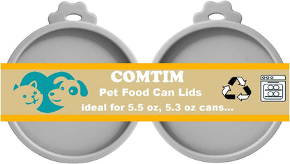 Comtim Cat Food Can Covers Lids for 5.5 oz Cans, 2 Pack Silicone Cat Food Can Lids for 5.5 oz 5.3 oz Cans...Pet Food Can Covers Reusable Can Toppers Savers for Wet Food (Grey)