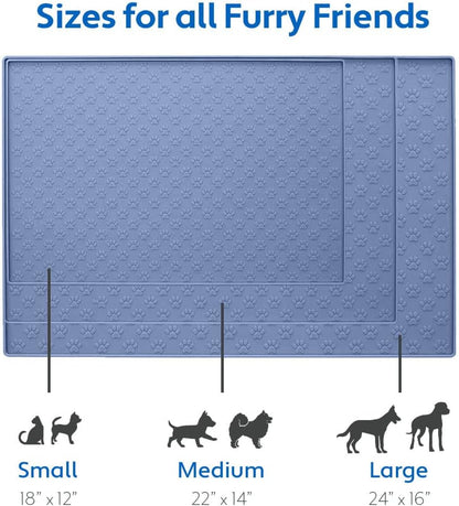 MIGHTY MONKEY 100% Waterproof Dog Food Mat, Raised Edges Silicone Pet Feeding Placemat for Cat, Dogs, Pet Bowls, High Lipped Tray Prevents Water Spills, Food on Floor, Dishwasher Safe, 18x12, Lt Blue