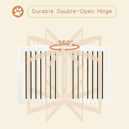 Freestanding Pet Gate for Dogs, Foldable Wooden Dog Gate for House, Indoor Dog Gate for Stair, Doorway, Gates for Dogs Indoor, 80 Inch Wide, 4 Panels 24",White