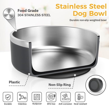 IKITCHEN Dog Bowl for Food and Water, 40 Oz Stainless Steel Pet Feeding Bowl, Durable Non-Skid Insulated Heavy Duty with Rubber Bottom for Medium Large Sized Dogs (40 Ounces/5 Cup, Grey)