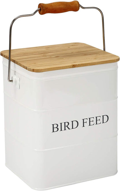Bird Seeds storage container,Bird Seed Container,Metal food tin for Birds, pet snacks Canisters with wooden lid/handle/sevice scoop,hold 5-6 lbs