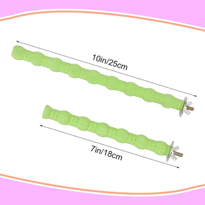 Hypeety 2PCS Bird Wood Perch Stand Parrot Paw Grinding Stick Toy Pet Bird Cage Stand Platform for Bird Parrot Budgies Parakeet Cockatiels Cage Accessories (7in/10in) (Green)