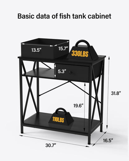 Fish Tank Stand 29 Gallon: Sturdy Aquarium Stand with Accessories Storage - Metal Fish Tank Table for 20-29 Gallon Reptile Breeder Turtle Terrarium - 30.7"x16.5" Weight Capacity 330 lbs