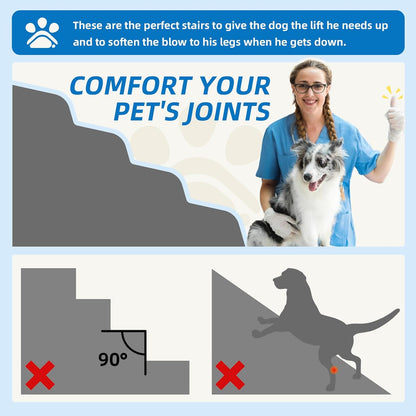 Dog Stairs 3-Step for Small Dogs and Cats to Get on Bed and Furniture/Windows, Pets Can Climb, Sit, or Perch to Look Out Windows, Extra Wide Dog Steps, Non-Slip Waterproof Fabric Cover, Grey（15.7" H）