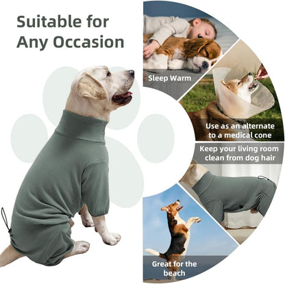 Dog Pyjamas PJS Sweater Clothes and Home Clothing Suitable for Medium to Large Breeds of Dogs, Dog Neutering Suits, Extra-Large Stretch Fabric, Four-Legged Clothes (Thickened Green, 5XL)