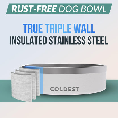 Coldest Dog Bowl - Anti Rust Metal, Non Slip, 3 Layers Insulated Stainless Steel Dog Bowls - Spill Proof & Heavy Duty - Water Bowl for Dogs, Cats & Pets, Dish Washer Safe (42 oz, Epic White)