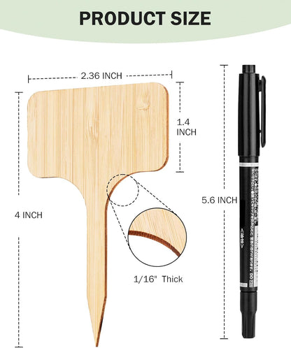 Homenote Bamboo Plant Labels 100Pcs Plant Tags for Seedlings T-Type Tags for Plants Outdoor Garden Markers Vegetable Seedling（2.36 * 4“