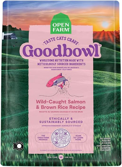 Open Farm Goodbowl, Protein Rich Dry Cat Food Made from Meticulously Sourced Simple Ingredients, Wild-Caught Salmon & Brown Rice Recipe, 7lb Bag (112oz Bag)