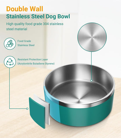 Dog Bowl, Stainless Steel Dog Food and Water Bowl with Non Slip Quiet Bottom, Easy to Clean, Dishwasher Safe, 40oz, Deep Green