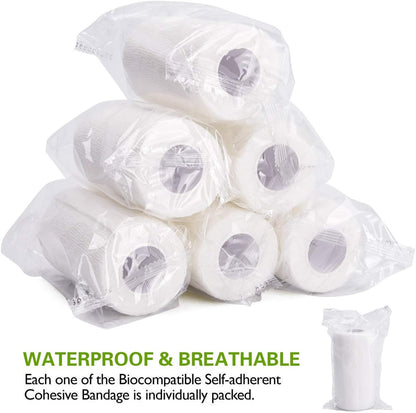 TOBWOLF 12PCS Self Adhering Bandage, 4" x5yd / 10cmx4.5m Cohesive Elastic Bandage Wrap Gauze Roll, Breathable Sports Tape, Medical Wrap for Wrist Ankle Knee Leg Sprains Swelling - White