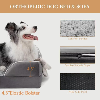 Comfort Expression Large Dog Beds Waterproof Orthopedic Foam Dog Beds for Large Dogs Sofa Comfy Pet Bed with Washable Removable Cover & Non-Slip Bottom(Grey)